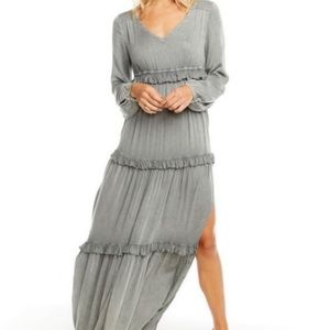 #318 NWT Chaser Dress Heirloom V-Neck Ruffle Tier Maxi Gray